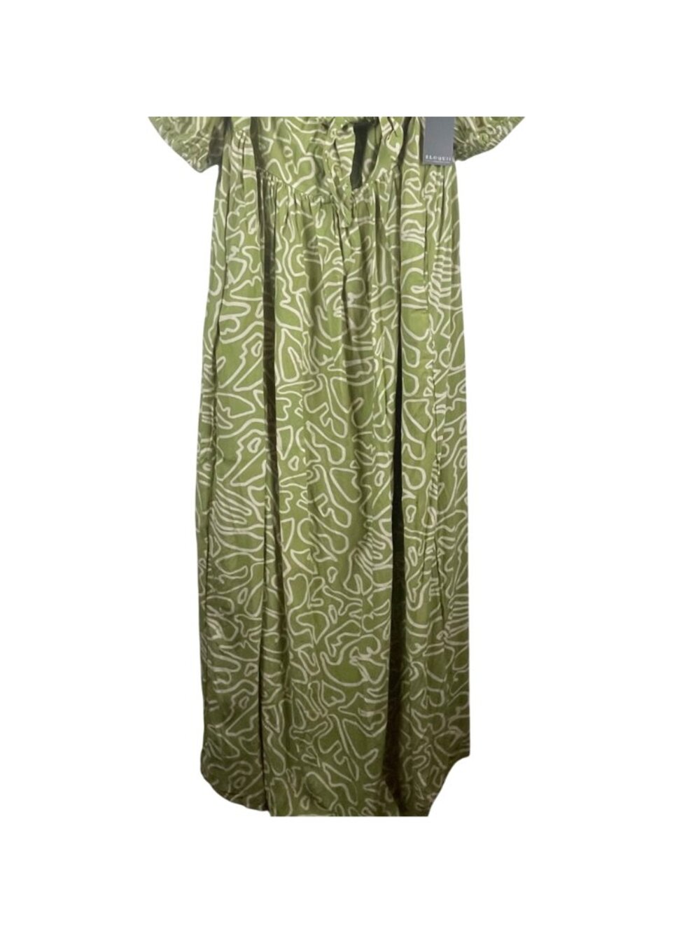 Eloquii Green Abstract Print Maxi Dress With Puff Sleeves & Tie Front Size 18 - Picture 3 of 9
